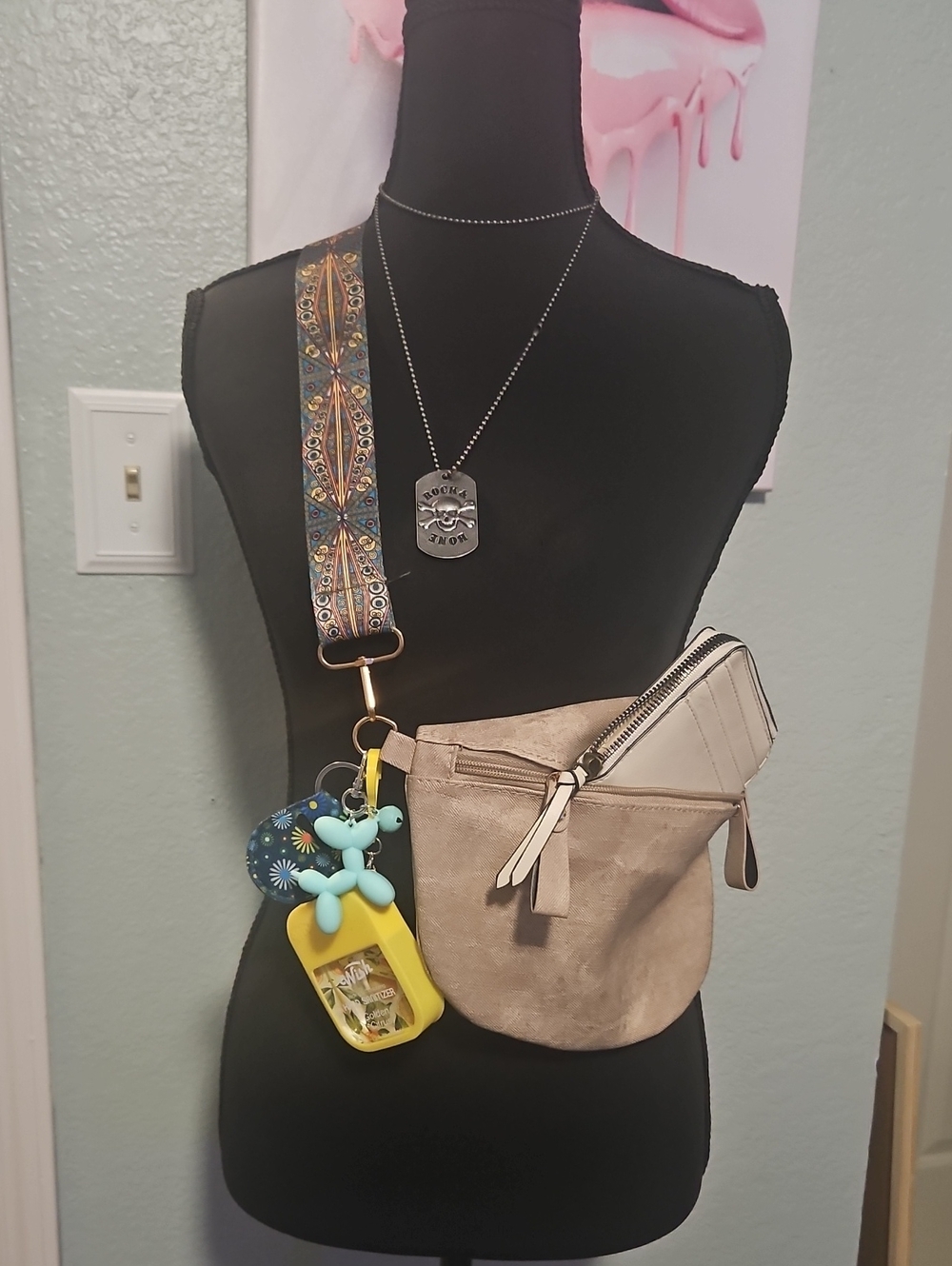 Beige Suede Crossbody Belt Bag with Decorative Strap